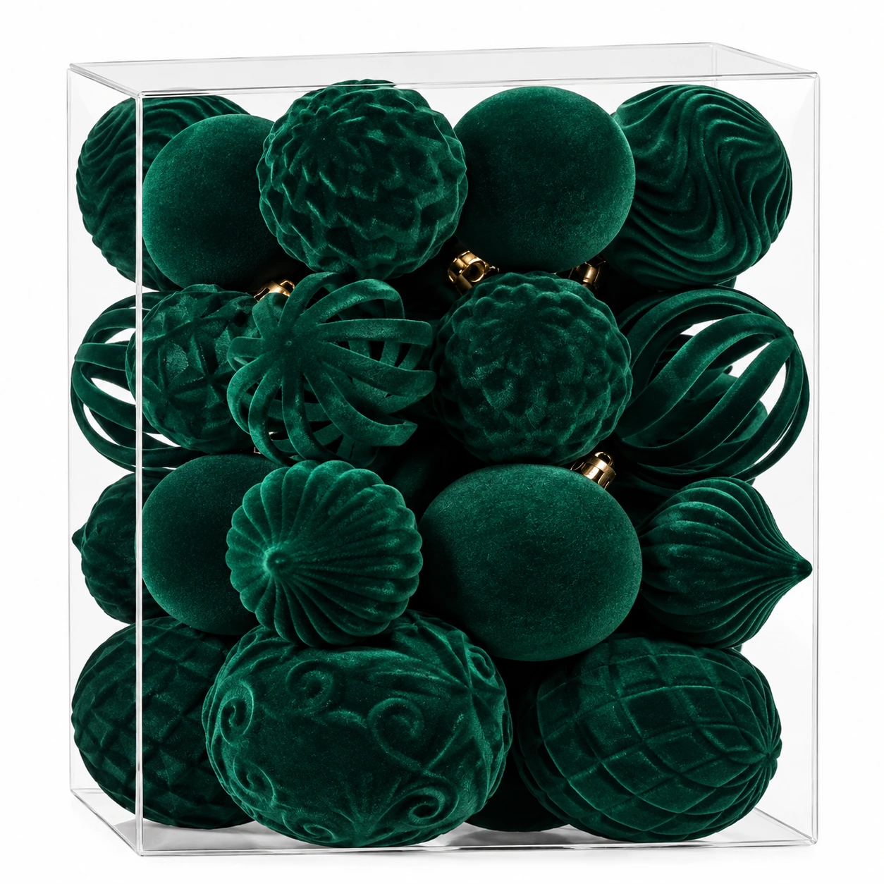 green_velvet_ornaments_square (1) Retro green Velvet Style Flocked Christmas Ball Ornaments Vintage Tree Decorations