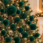 Retro Green Velvet-Style Flocked Christmas Ball Ornaments – Vintage Tree Decorations - Image 2