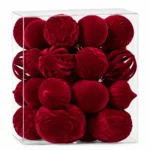Retro Red Velvet Style Flocked Christmas Ball Ornaments Vintage Tree Decorations