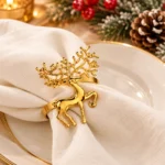 Christmas Reindeer Napkin Rings – Gold Festive Napkin Buckle - Image 2
