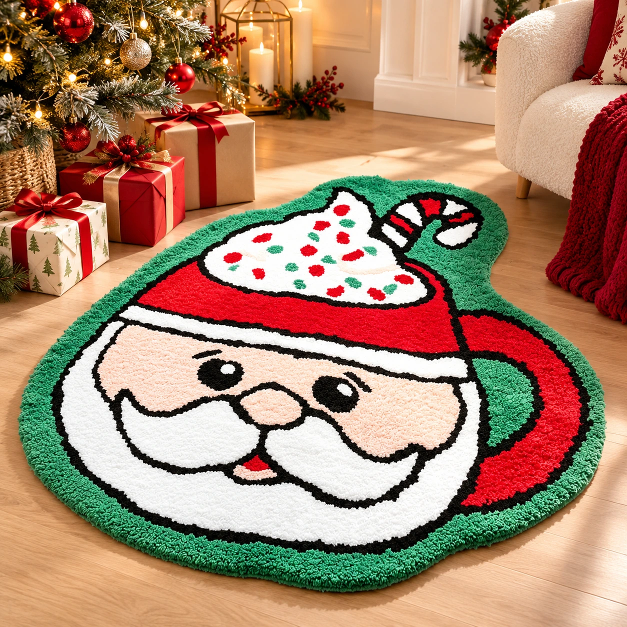 santa_rug_new_background Christmas Rug Non-Slip Tufted Holiday Floor Mat for Living Room and Home Decoration