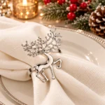 Christmas Reindeer Napkin Rings – Silver Festive Napkin Buckle - Image 2