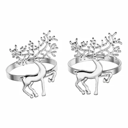 Christmas Reindeer Napkin Rings Silver Festive Napkin Buckle Table Decoration