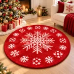 Snowflake Christmas Rug Non-Slip Tufted Holiday Floor Mat for Living Room and Home Decoration