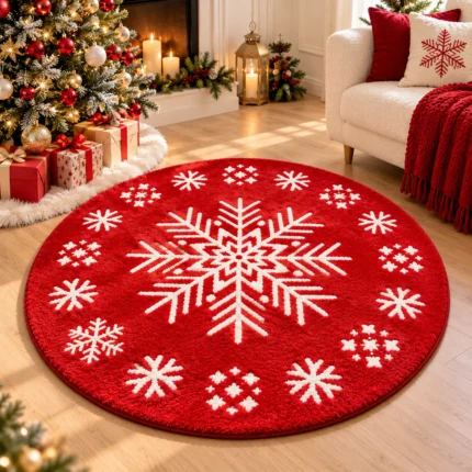 Snowflake Christmas Rug Non-Slip Tufted Holiday Floor Mat for Living Room and Home Decoration